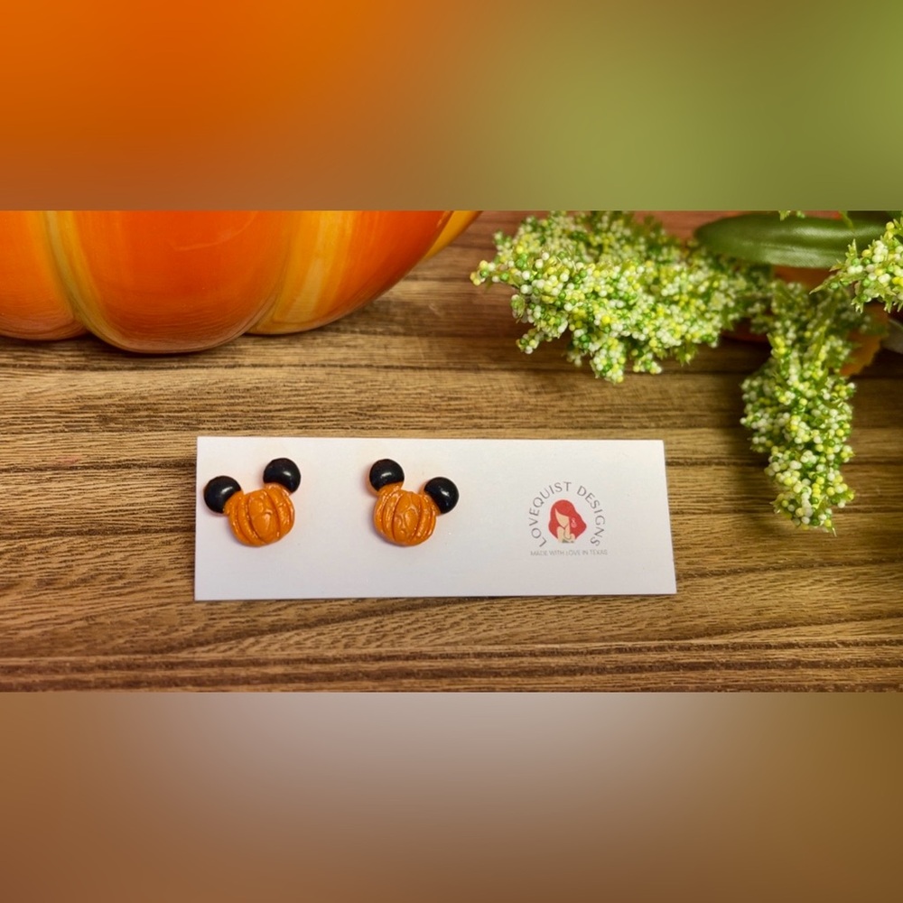 Handmade Mickey Mouse Halloween Pumpkin Stud Earrings